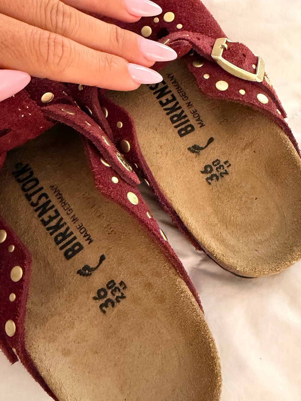 Birkenstock Women's Burgundy Suede Studded Clogs - Picture 4 of 4